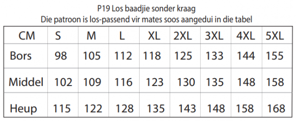 P19S Lospassende baadjie /  Loose fitted Jacket S - 5XL Standard sizes (A4, A3, A0) Eng. & Afr. Geweefde stowwe. - Image 2