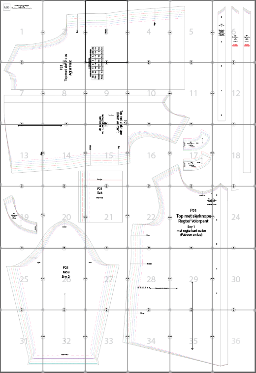 P21S Top met sierknope Skuins voor pdf patroon S – 4XL Afr. (A4, A3, A0)