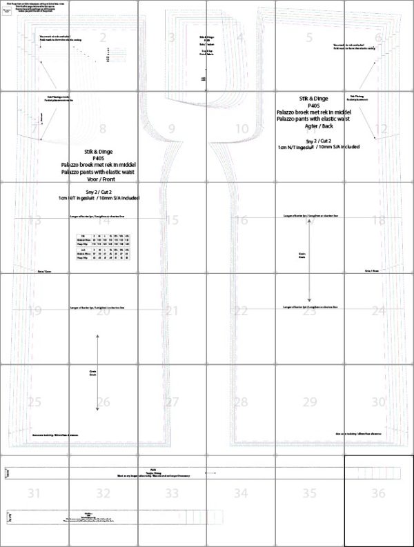 P004 Palazzo pants with elastic waistband pdf pattern Standard sizes S-4XL (A4, A3, A0) Afr. & Eng.Geweefde stowwe. - Image 5