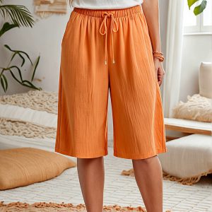 P45S Linne Kort- & Knie lengte Broek pdf patroon / Linen Shorts & Knee Length Pants pdf pattern S-4XL Standard sizes (A4, A3, A0) Eng. & Afr. Geweefde stowwe.