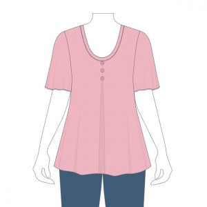 P44P Kita pdf patroon / pattern Plus Sizes 8 - 32 (A4, A3, A0) Gedrapeerde top met plooi voor, lengte onder lae heup.  Geweefde stowwe.