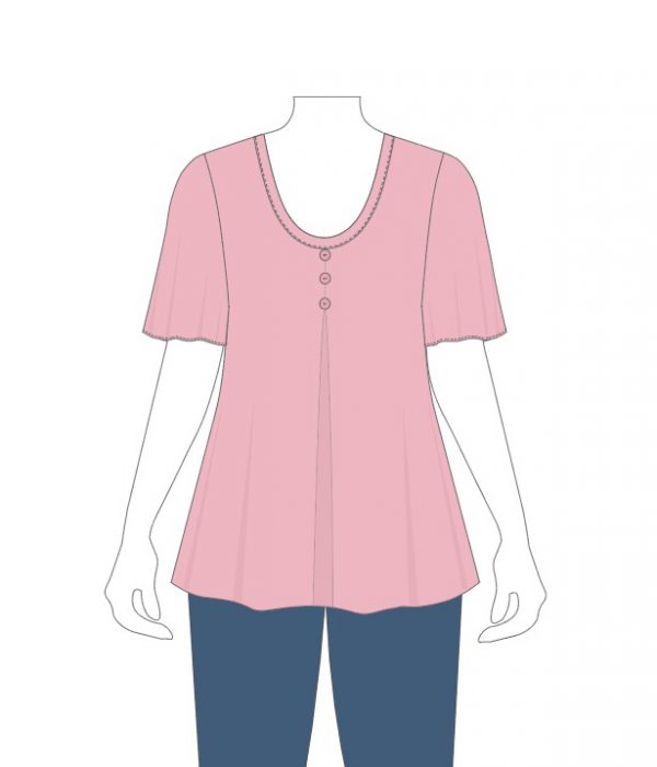 P44P Kita pdf patroon / pattern Plus Sizes 8 - 32 (A4, A3, A0) Gedrapeerde top met plooi voor, lengte onder lae heup.  Geweefde stowwe.