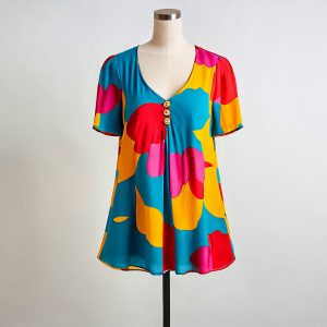 P49S Daisy Tunic top pdf sewing pattern Sizes S-4XL Formats A0,A4,A3, Eng & Afr