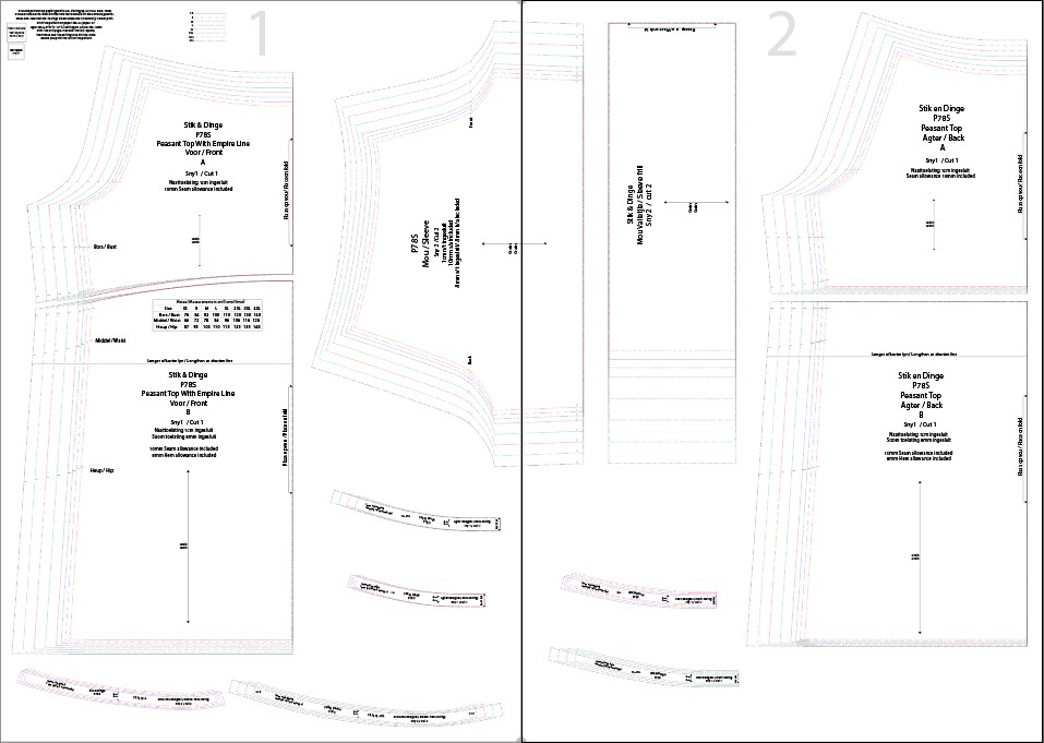 P78S Peasant Top met rekbare Empire-lyn Pdf patroon Standard Sizes XS-4XL (A0, A3, A4) Afr. & Eng Instructions - Image 5
