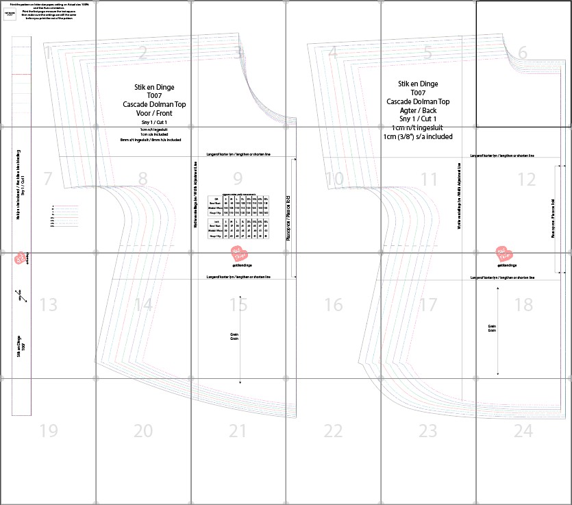 T007 Cascade Dolman Top pdf sewing pattern, S-5XL, A0,A3,A4, Letter size, English & Afrikaans instructions - all included - Image 5